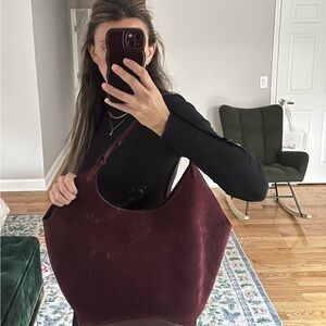 Burgundy Suede Hobo Tote Bag